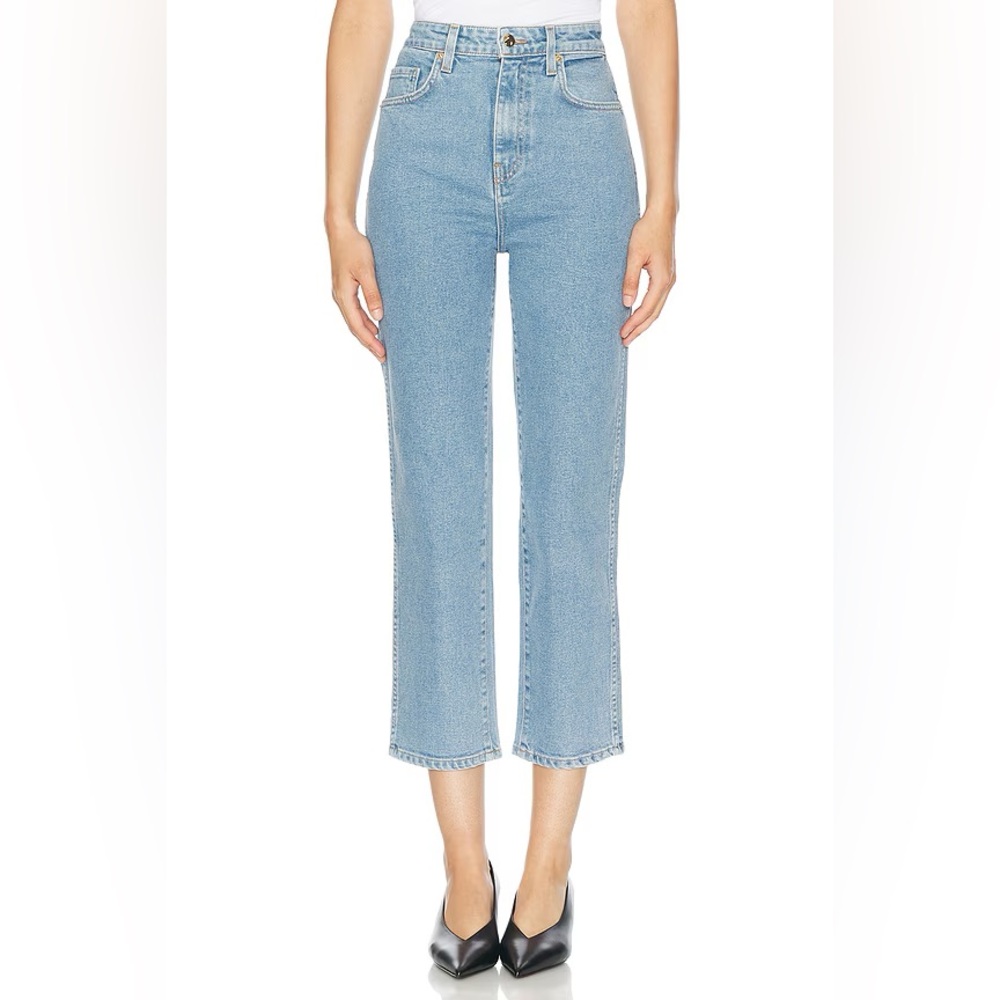Nanushka Cropped Pyramid Straight Leg Jeans, Size 28, Light Blue Wash